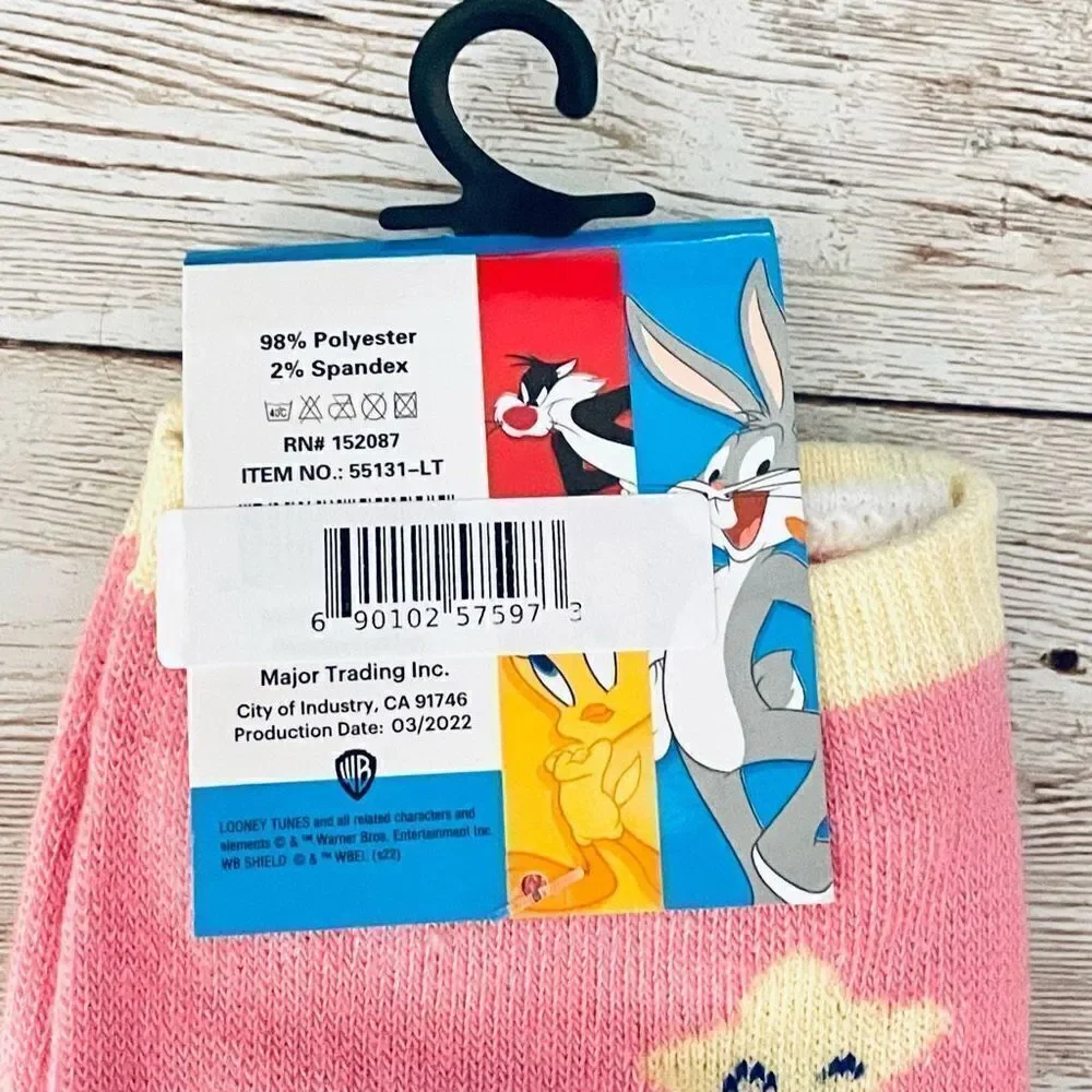 NWT WB Babies Looney Tunes Kids Girl’s 5 Pack Pink Blue Purple Ankle High Socks